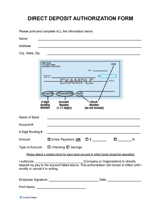 direct deposit invoice template